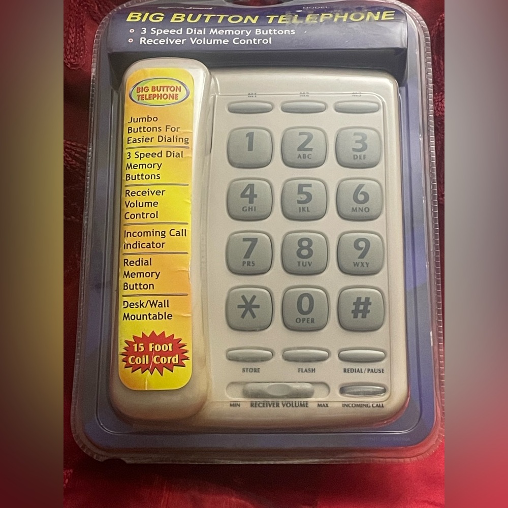 Vintage Lenoxx Sound Big Button Touch Tone Corded Telephone Wall or Desk NOS NEW